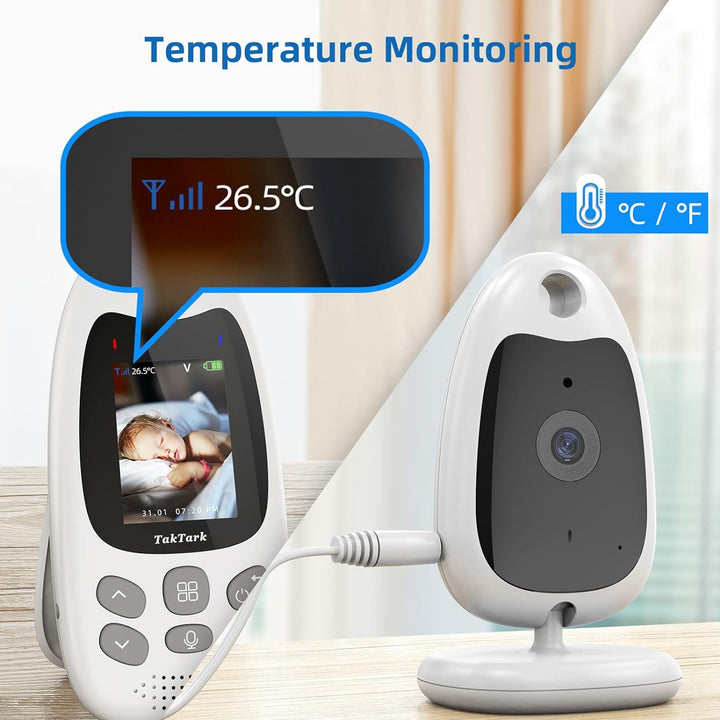 TakTark Babyphone mit Kamera, Babyfon mit Kamera 2'' Video Baby Monitor, Kamera und Audio Babyphone