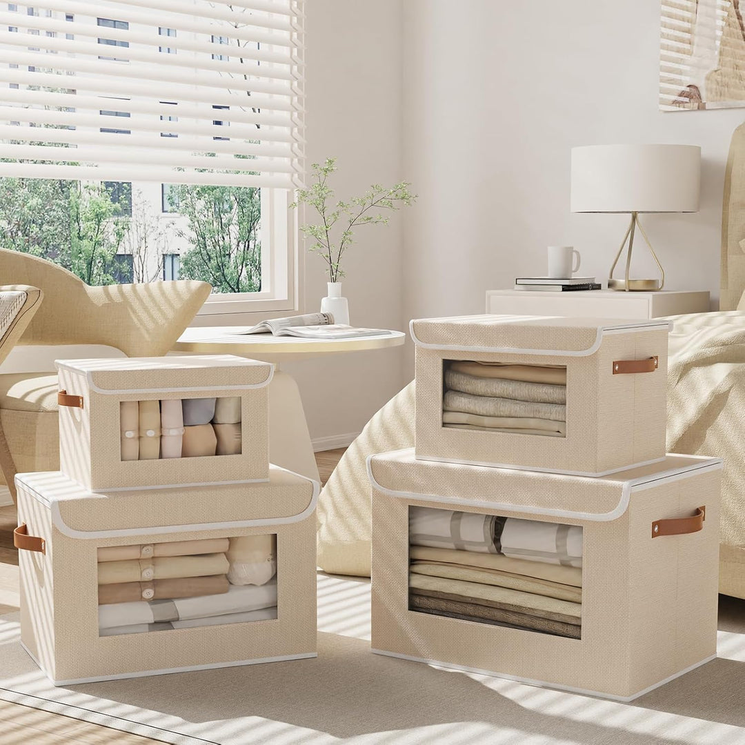 Aufbewahrungsbox mit Deckel Stoff, Schrank Organizer Kleiderschrank, Aufbewahrungsboxn mit Fenster,