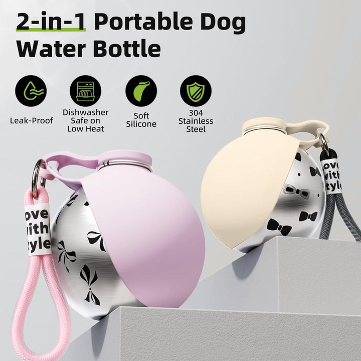 Trinkflasche Hunde für Unterwegs, 285ML Edelstahl Hundetrinkflasche mit Silikonnapf, Auslaufsichere