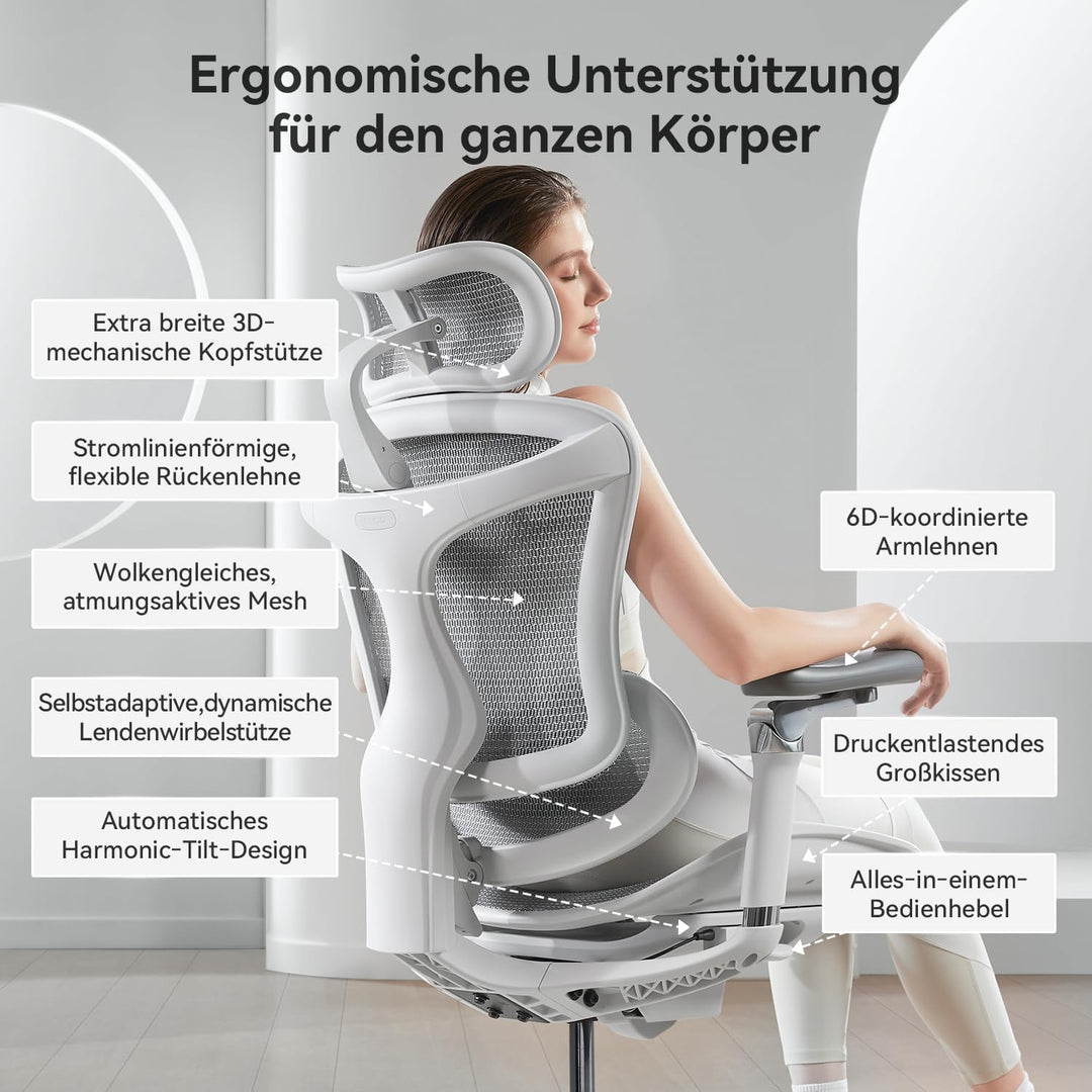 SIHOO Doro C300 Pro Ergonomischer Bürostuhl mit ultraweichen 6D-Armlehnen, dynamischer Lendenwirbels