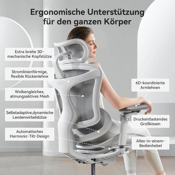 SIHOO Doro C300 Pro Ergonomischer Bürostuhl mit ultraweichen 6D-Armlehnen, dynamischer Lendenwirbels