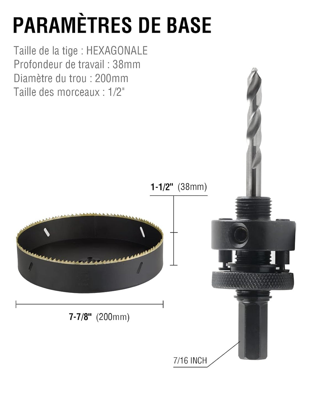 BINOTA Bi-Metall M42-Lochsäge 200 mm, für Metall, Holz, Sperrholz, PVC, Faserplatten, Gipsplatten 20