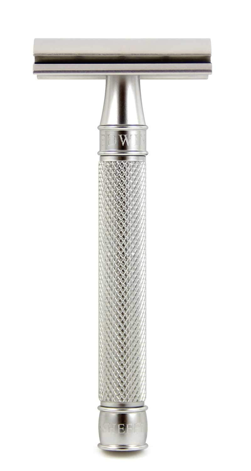 Edwin Jagger 3ONE6 DE Rasierhobel Edelstahl geriffelt, 1 Packung Rasierklingen (Edelstahl)