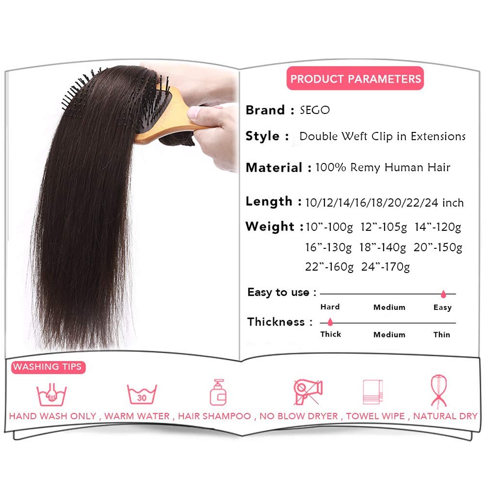 SEGO Haarverlängerung mit Clip 8 Streifen – echtes menschliches Haar – Clip aus Naturhaar mit doppel