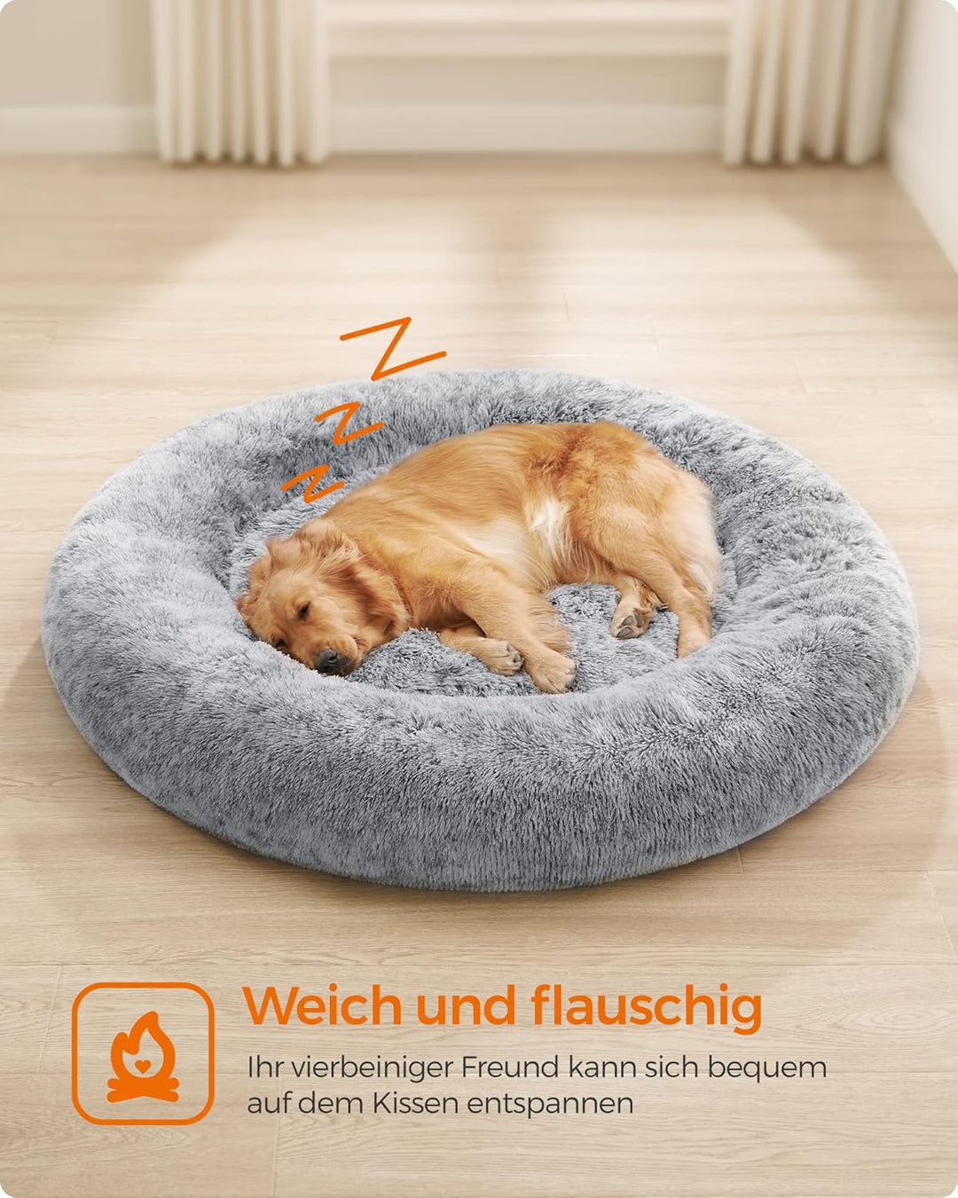 Feandrea Hundebett flauschig, Katzenbett, Donut Kissen, waschbar, Polsterung in der Mitte herausnehm