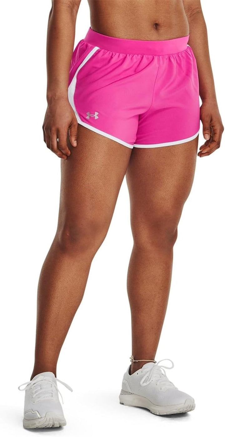 Under Armour Damen Kurze Hose Fly by 2.0 Laufshorts L-XL Rebel Pink / Weiss / Reflektierend, L-XL Re