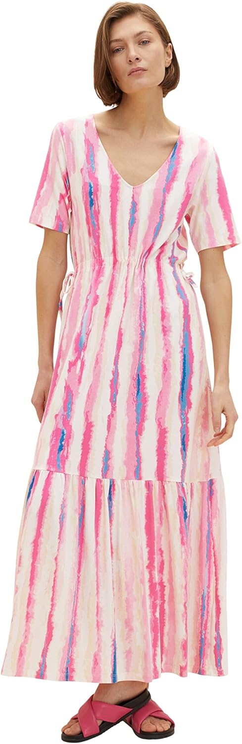 TOM TAILOR Damen Maxikleid mit Muster, 31722 - Pink Tie Dye Stripe