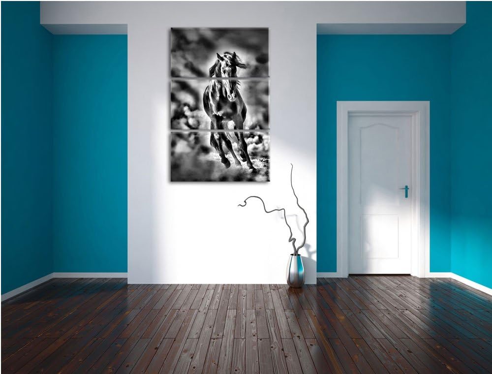 Pixxprint Monocrome, Elegantes schwarzes Pferd 3-Teiler Leinwandbild 120x80 Bild auf Leinwand
