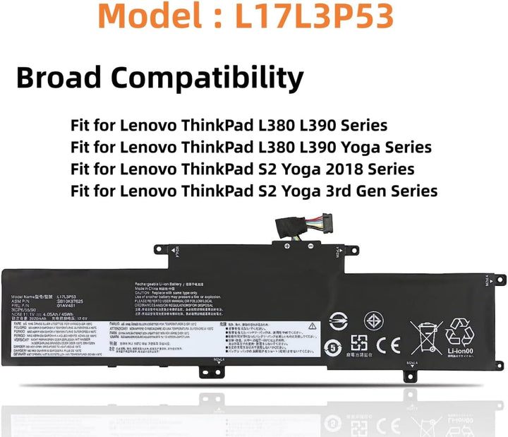 PUGASR L17L3P53 01AV481 Laptop Akku Kompatibel mit Lenovo ThinkPad L380 Yoga L390 Yoga Serie Noteboo