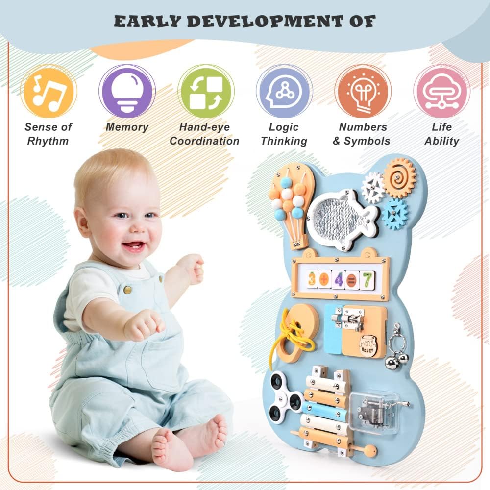 Yontwe Montessori Busy Board Sensorisches Spielbrett Feinmotorik Lernen Handgefertigte sensorische A