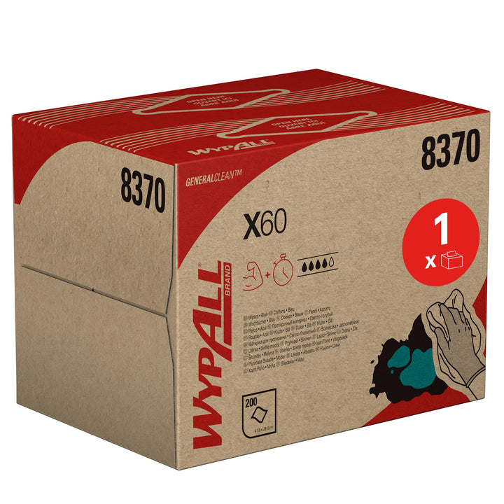 WypAll X60 General Clean Reinigungstücher 8370 – Reinigungstücher Blau – 1 BRAG-Box x 200 Reinigungs