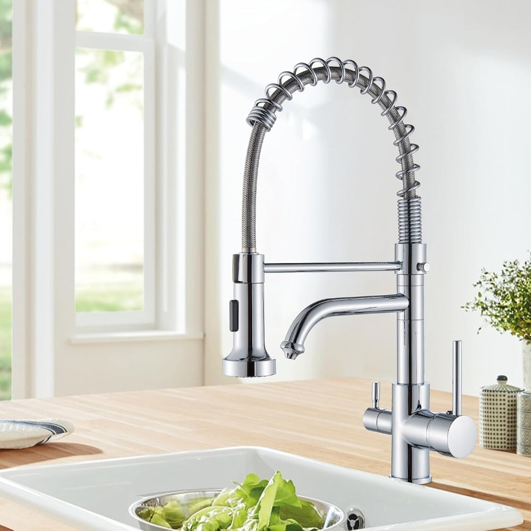 TVTIUO Küchenarmaturen 3-Wege-Küchenarmatur mit abnehmbarer Handbrause Trinkwassermischer aus Messin