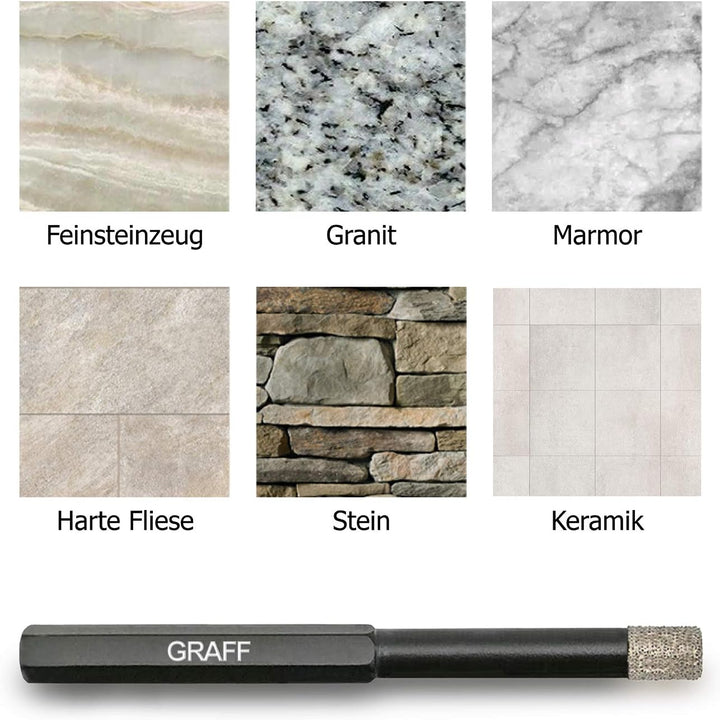 GRAFF Feinsteinzeug Bohrer 8mm für harte Fliesen Glas Кeramik Granit Stein - Diamantbohrer Fliesenbo