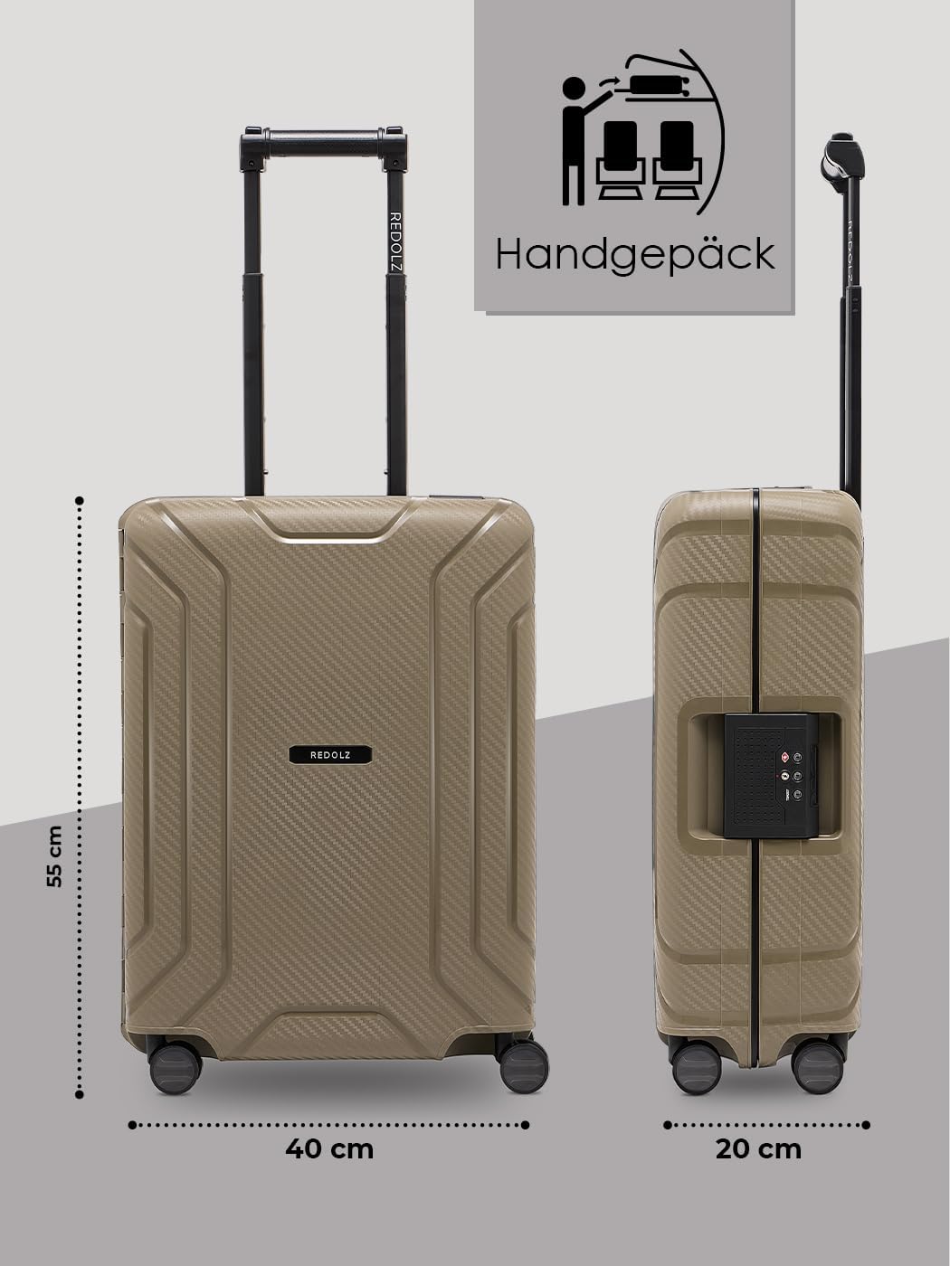 REDOLZ Hartschalen Kabinen-Koffer ohne Reissverschluss | 3-Punkt-Verschluss-System | Kleiner Trolley