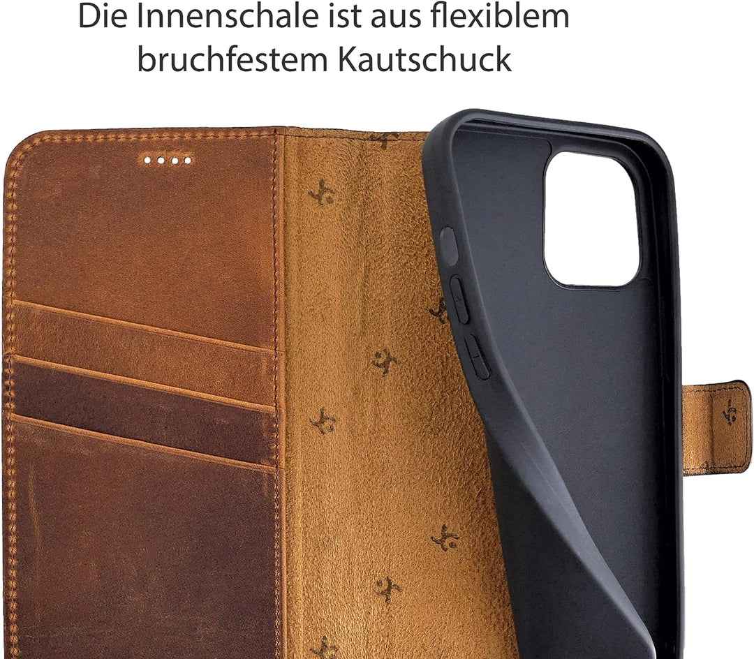 Suncase Book-Style Hülle kompatibel mit iPhone 12 (6.1") Leder Tasche (Slim-Fit) Lederhülle Handytas