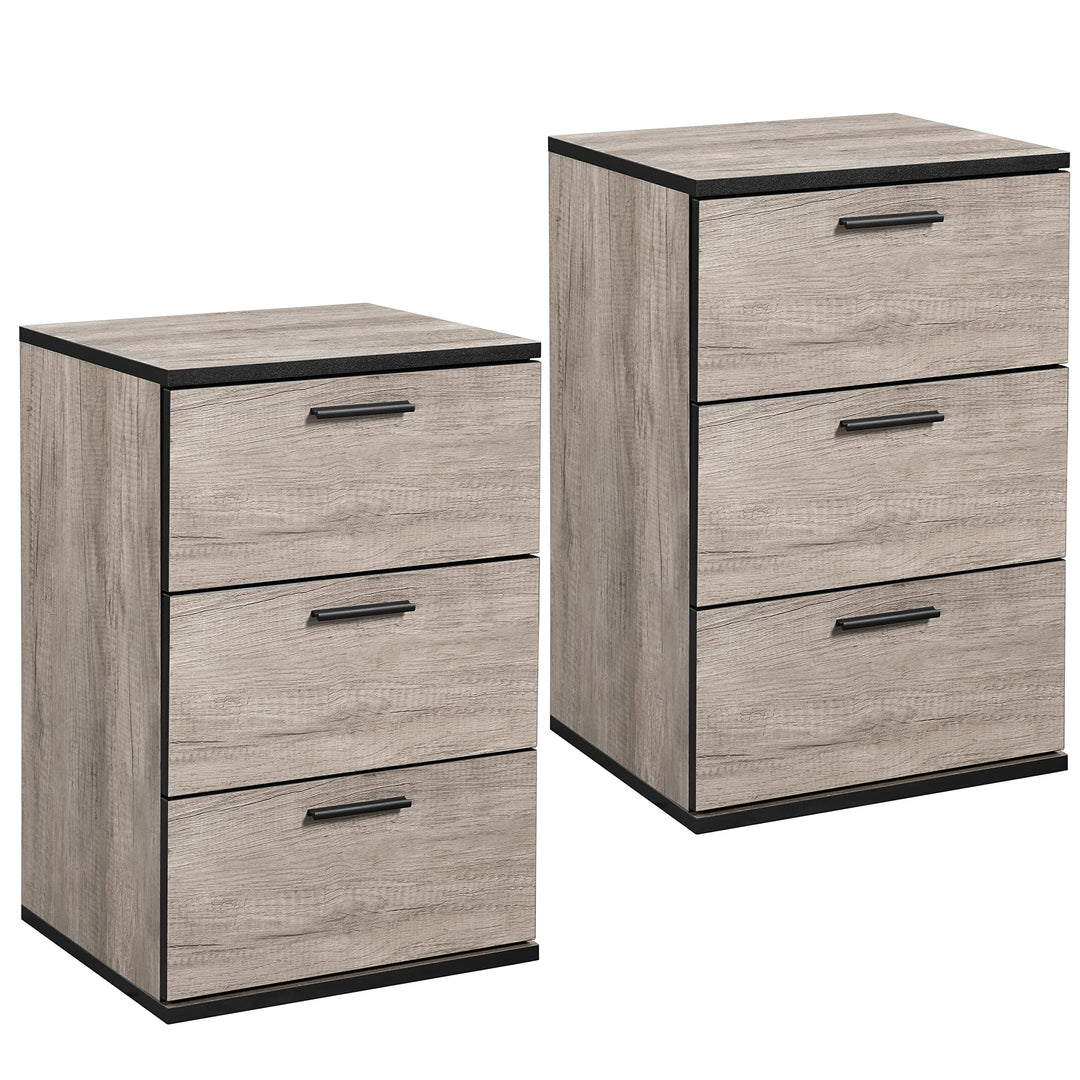 Yaheetech 2 x Nachttisch Nachtschrank Nachtkommode 3 Schubladen 60cm hoch Schubladenschrank Beistell