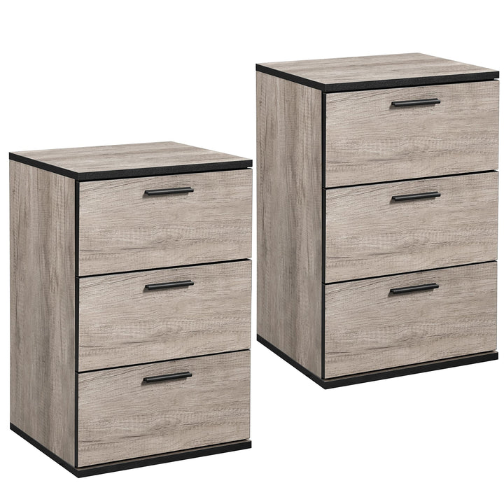 Yaheetech 2 x Nachttisch Nachtschrank Nachtkommode 3 Schubladen 60cm hoch Schubladenschrank Beistell