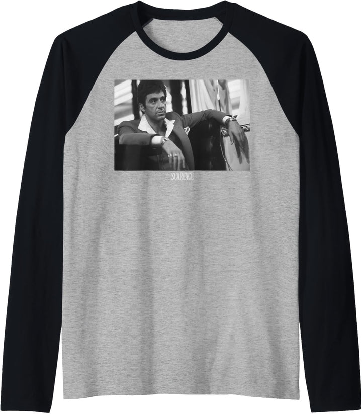 Scarface Tony Montana Sitting Portrait Logo Raglan