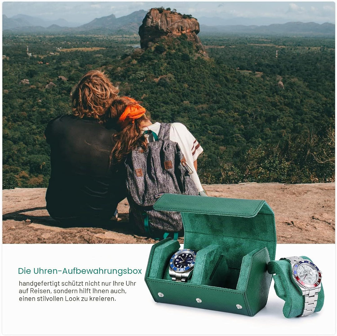 Hiram Uhren-Reiseetui, echtes Leder, sechseckig, 2 Uhren, Aufbewahrungsbox, Schutz-Organizer für Arm