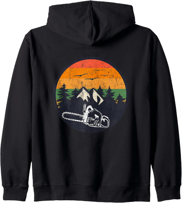 Holzfäller Retro Sunset Wald Design Kettensäge Kapuzenjacke