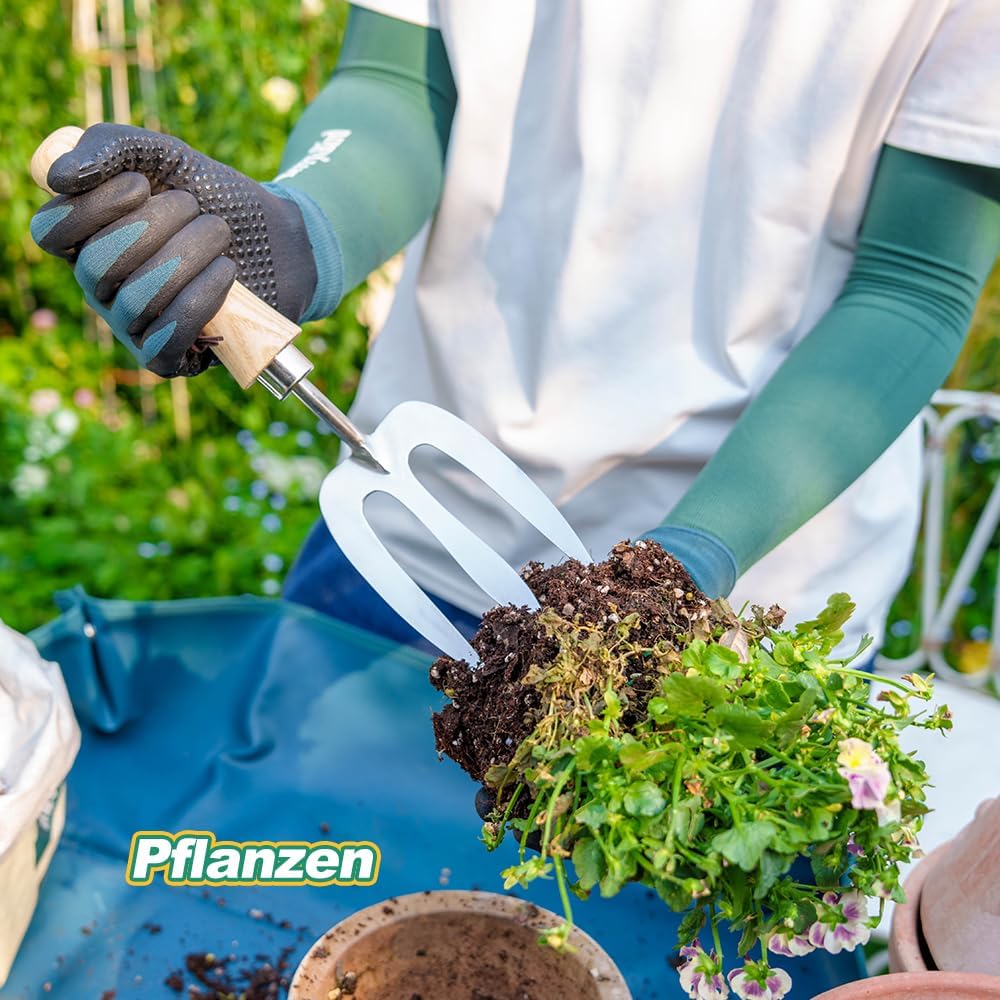 Berry&Bird Classic Blumengabel 30,7 cm - Grabegabel aus hochwertigem Edelstahl mit kurzem Holzgriff,