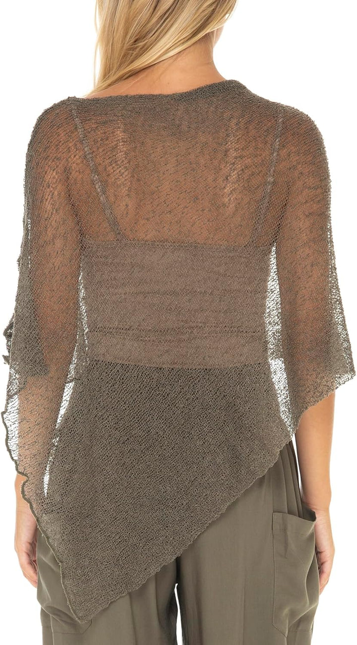 SHU-SHI - Damen Poncho-Top - transparent - leichtes Strickmaterial Olivgrün, Olivgrün