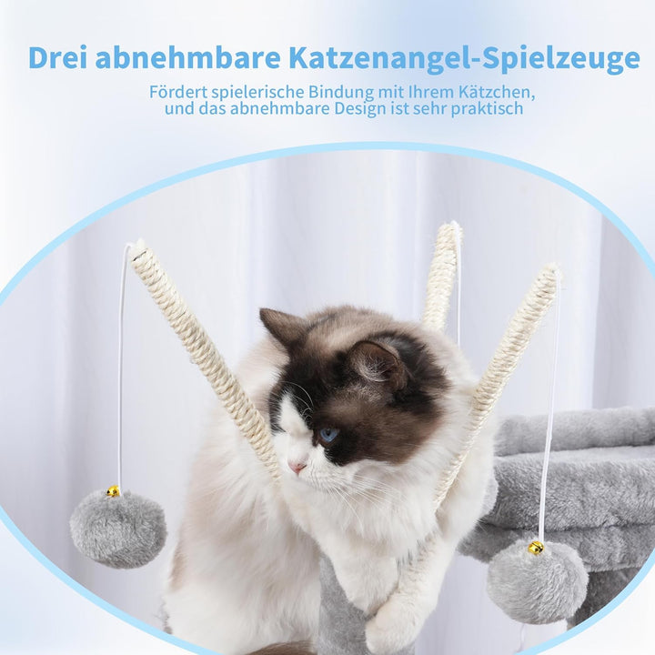 Hey-brother Kratzbaum, 105 cm Klein stabil Katzenbaum mit abnehmbaren Spielzeugen, Höhle, 1 Plattfor