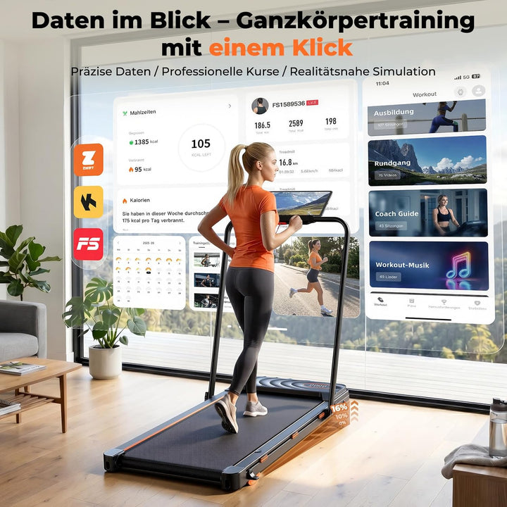 JAGJOG Walking Pad mit 16% Auto-Steigung und Bluetooth-Lautsprecher | Klappar,1-12km/h,2.5PS-Motor,A