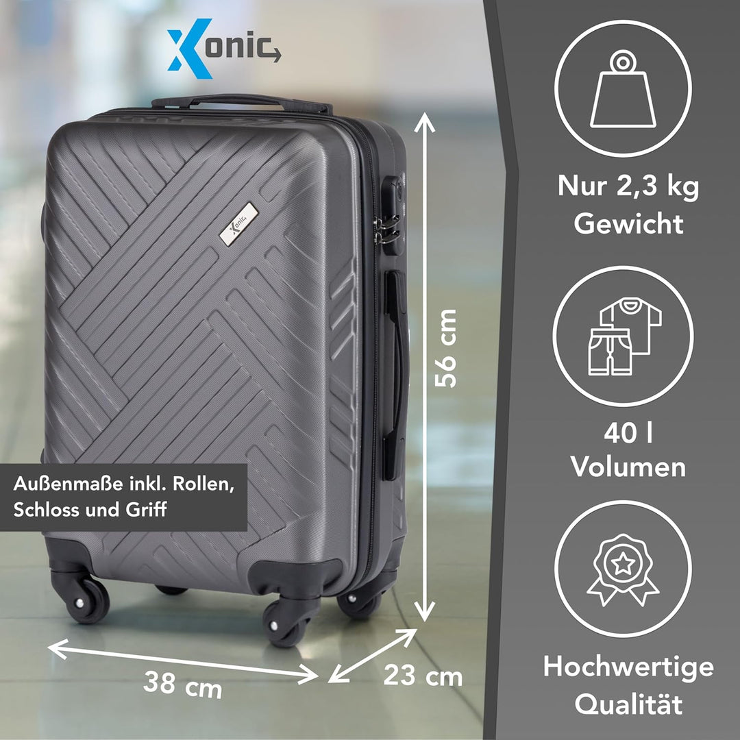 Xonic Design Reisekoffer - ABS Hartschalen Koffer mit 360° Leichtlauf-Rollen - hochwertiger Trolley