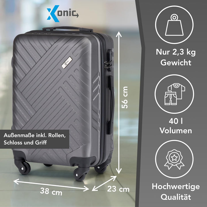 Xonic Design Reisekoffer - ABS Hartschalen Koffer mit 360° Leichtlauf-Rollen - hochwertiger Trolley