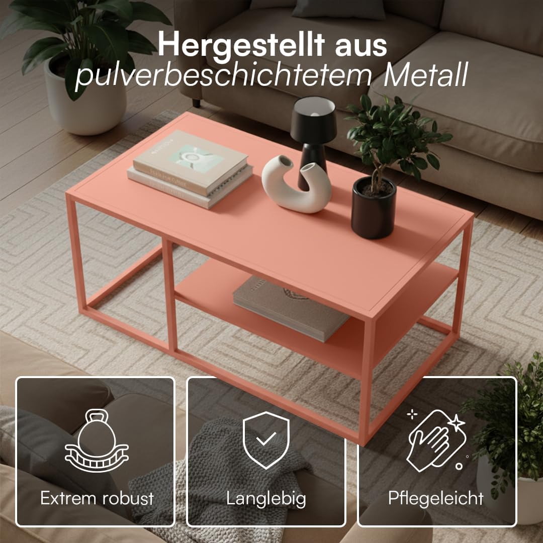 skølm Skadi Couchtisch aus Metall – Wohnzimmertisch mit 2 Ablagen – Beistelltisch in Terrakotta – So
