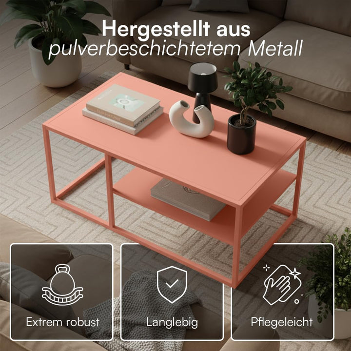 skølm Skadi Couchtisch aus Metall – Wohnzimmertisch mit 2 Ablagen – Beistelltisch in Terrakotta – So