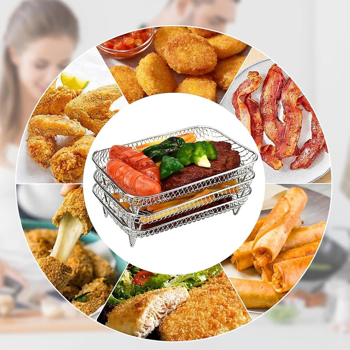 Heissluftfritteuse Zubehör, 3x stapelbare 304 Edelstahl Airfryer Racks | Kompatibel mit AF300EU/AF40