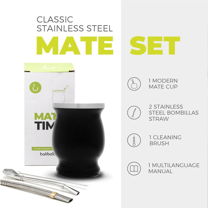 balibetov Yerba Mate Tee Set (Mate Becher) aus Rostfreiem Edelstahl mit Bombilla (Strohhalm) für Mat
