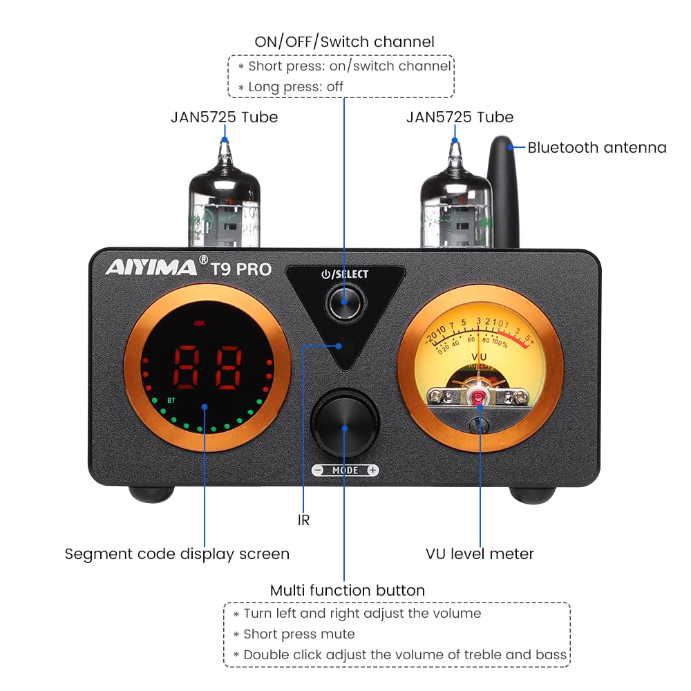 AIYIMA T9PRO JAN5725 Vakuumröhrenverstärker 100Wx2 TPA3250 Stereo-USB-DAC-Verstärker QCC3031 Bluetoo