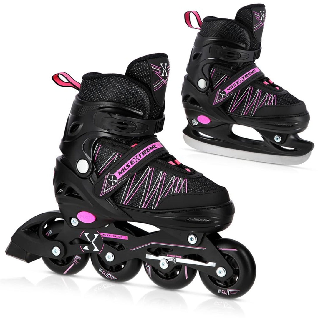 NILS 2in1 Inlineskates/Schlittschuhe Extreme NH11912A Schwarz/Pink ABEC9 Gr. 35-38 verstellbar