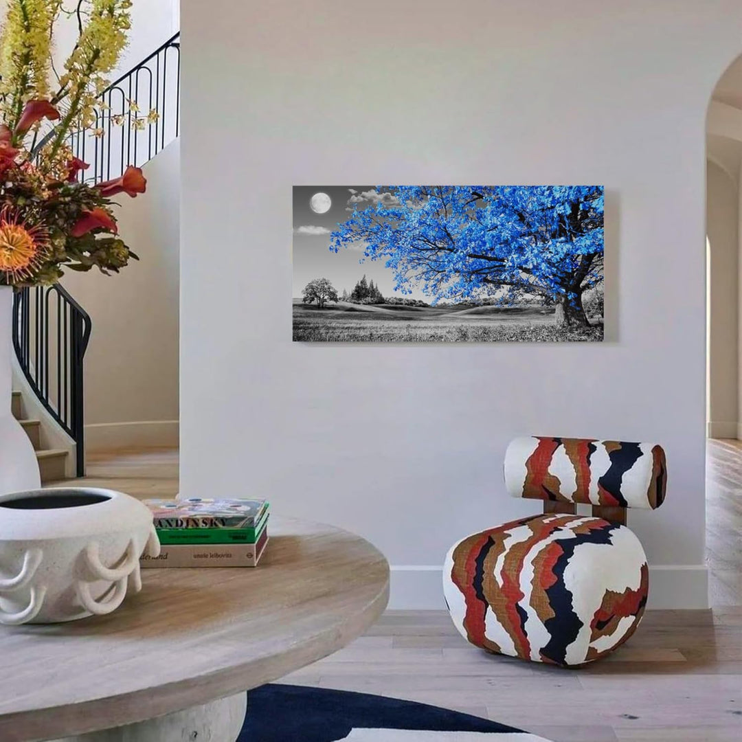 hyidecorart Leinwandbilder Gross 59x119 cm XXL Wohnzimmer, Modern Blaue Baum des Lebens Wandbilder m
