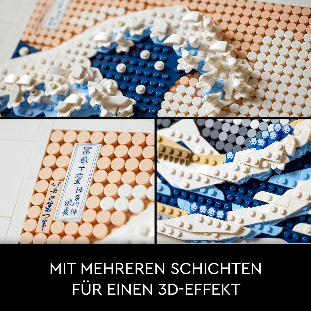 LEGO 31208 Art Hokusai – Grosse Welle, 3D Japanische Wanddeko, Bastelset, gerahmte Ozean-Leinwand, H