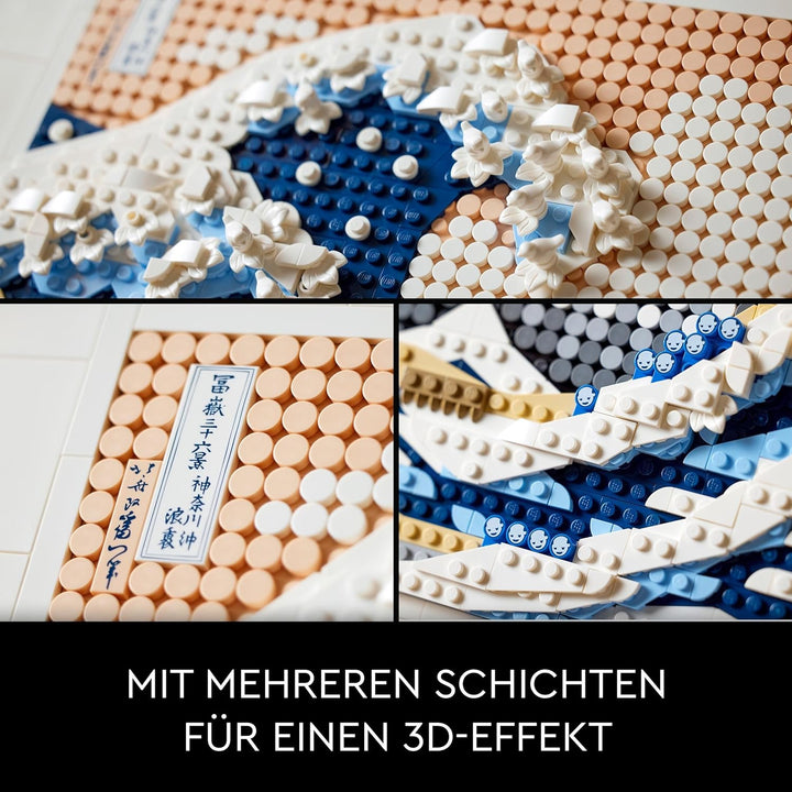 LEGO 31208 Art Hokusai – Grosse Welle, 3D Japanische Wanddeko, Bastelset, gerahmte Ozean-Leinwand, H