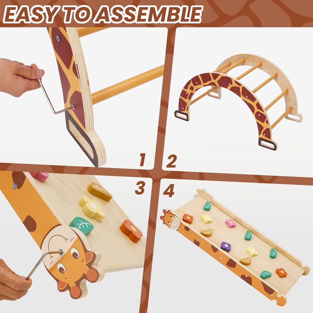 Klettergerüst Indoor mit Bogen, Rutsche, Schaukelstuhl, 4-in-1 Montessori Kletterbogen für Kleinkind