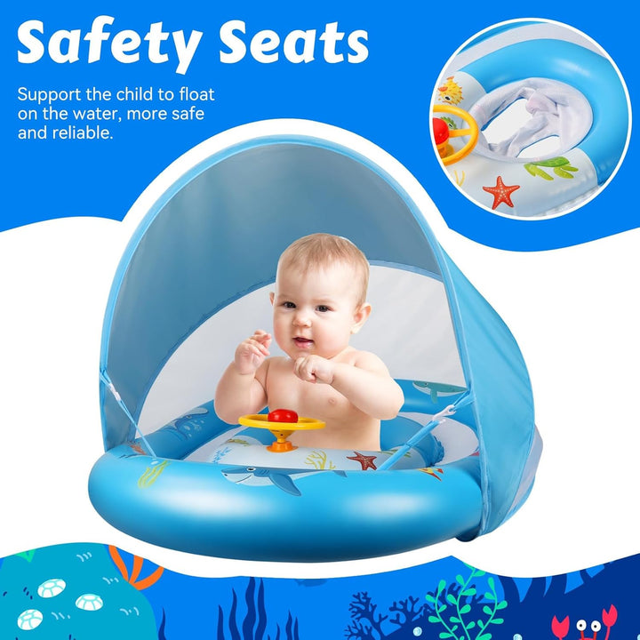 Baby Schwimmring mit Doppelkreis-Design | Extra Sicherer Schwimmsitz & Verstellbares Sonnendach | Mi