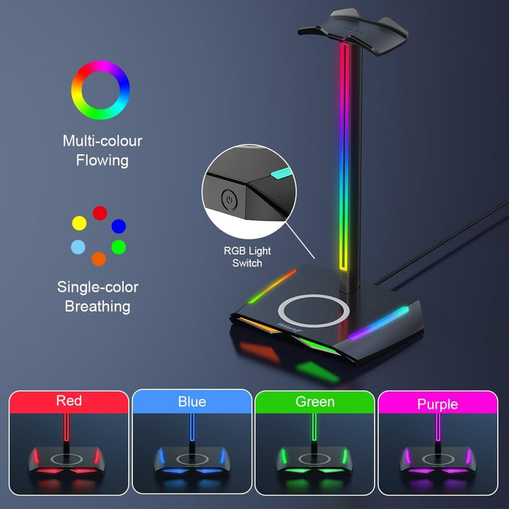 Feegar Hold RGB Kopfhörer Ständer mit Wireless Ladegerät,Gaming-Headset-ständer Headset Halterung Wi