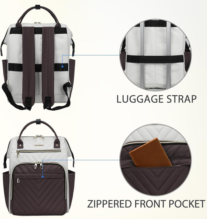 VANKEAN 15.6 Zoll Laptop-Rucksack für Damen Herren, Beige-Kaffee | Computer Arbeitstasche, Grosse Ka