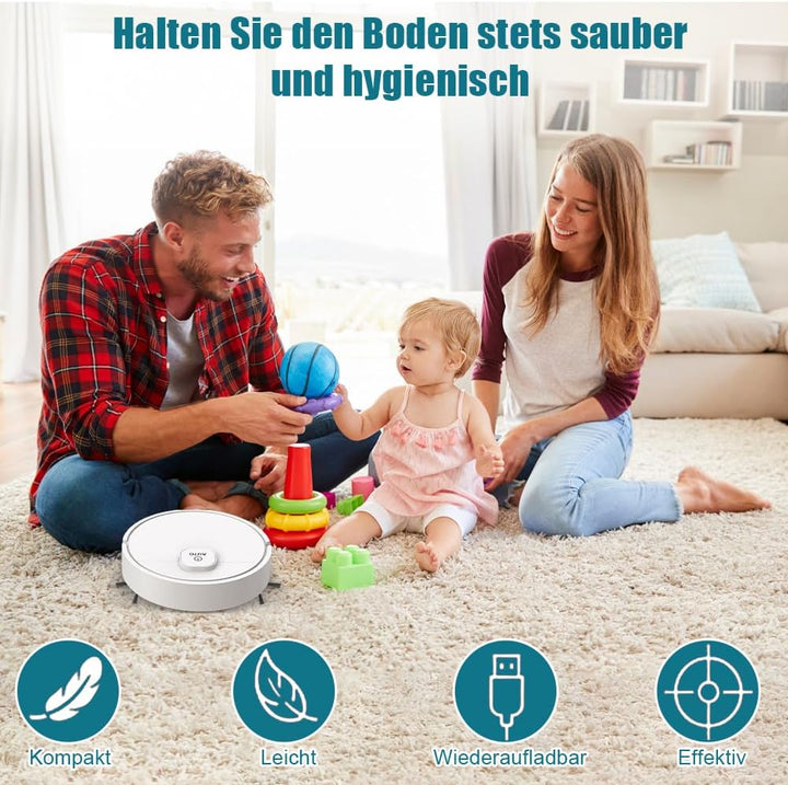 Aohcae Mini Saugroboter, 3-in-1 Mini Staubsauger Roboter, Kleiner Automatischer Staubsauger für Auto