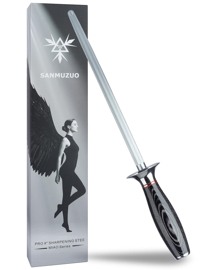 Wetzstahl für Küchenmesser 23 CM, Professioneller Messerschärfer für Küchen, Wetzstahl mit Pakkaholz