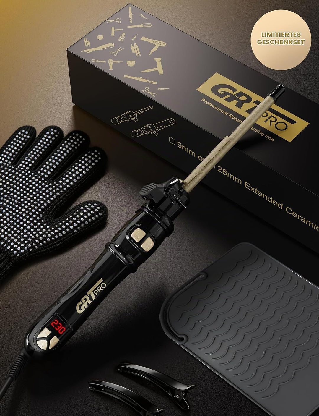 Automatischer Lockenstab mit Rotation 9mm - Profi Lockenstab Kleine Locken mit 14 Heizstufen (100-23