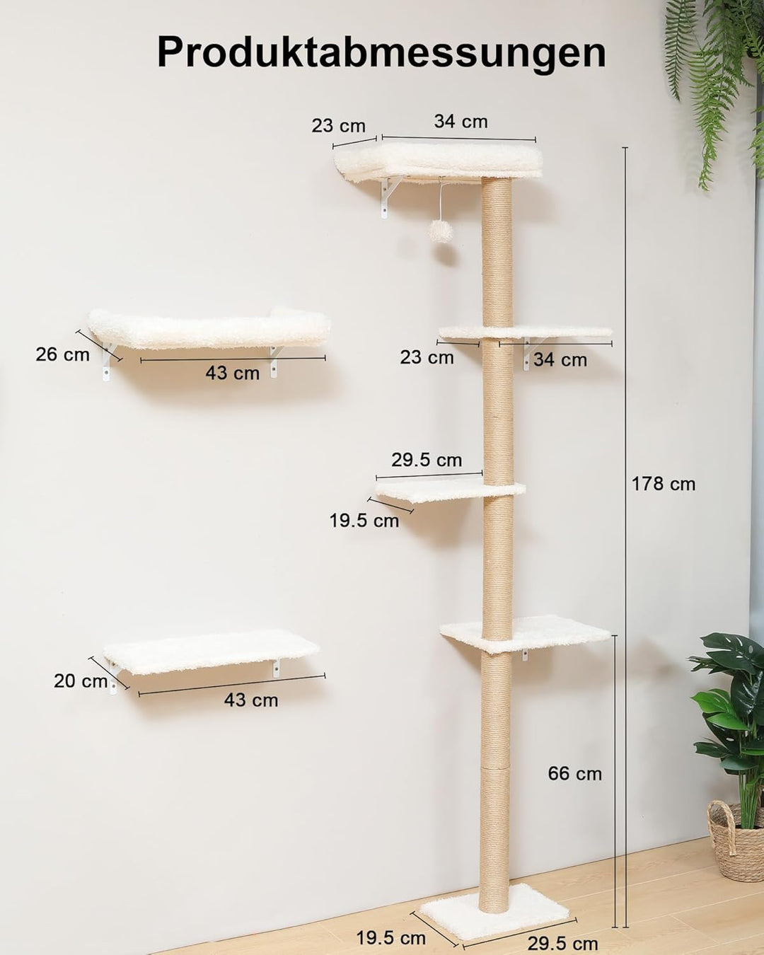FUKUMARU Kletterwand Katzen-Set, 178 cm hoch, stabiles 3-in-1 Kratzbaum-Set aus mehrschichtigem Mass