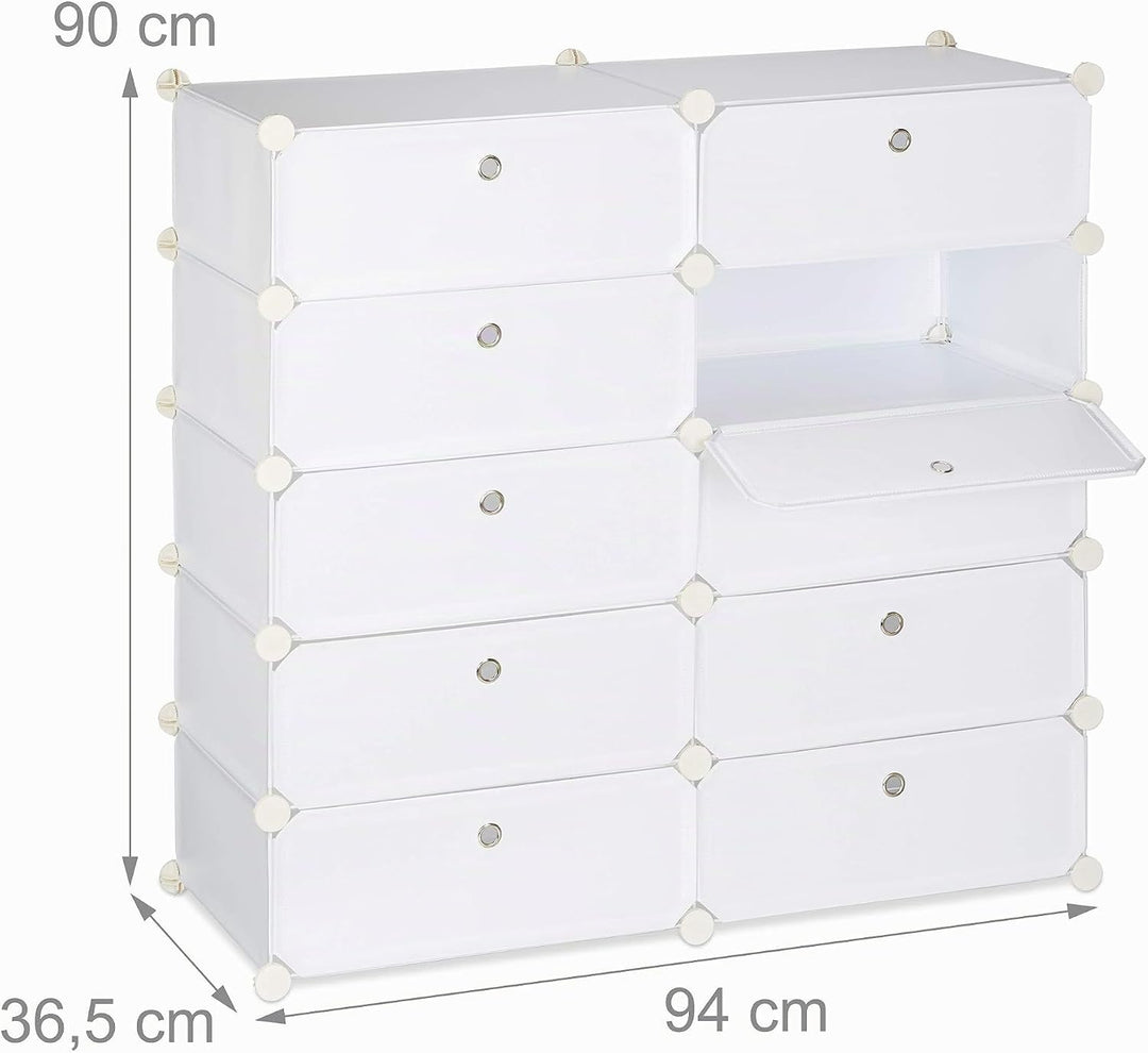 Relaxdays Schuhschrank mit 10 Fächern, Schuhregal gross, Steckregal Kunststoff, DIY, HxBxT ca. 90 x