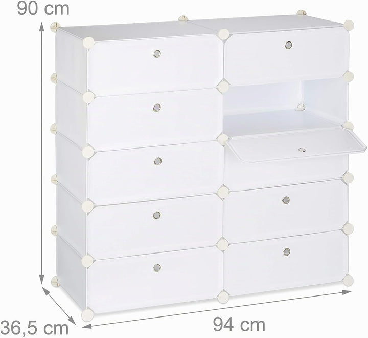 Relaxdays Schuhschrank mit 10 Fächern, Schuhregal gross, Steckregal Kunststoff, DIY, HxBxT ca. 90 x