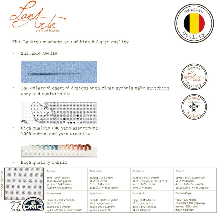 LANARTE PN Zählmusterpackung Eule Zählstoff Kreuzstichpackung, Baumwolle, Mehrfarbig, 19 x 26 x 0.3